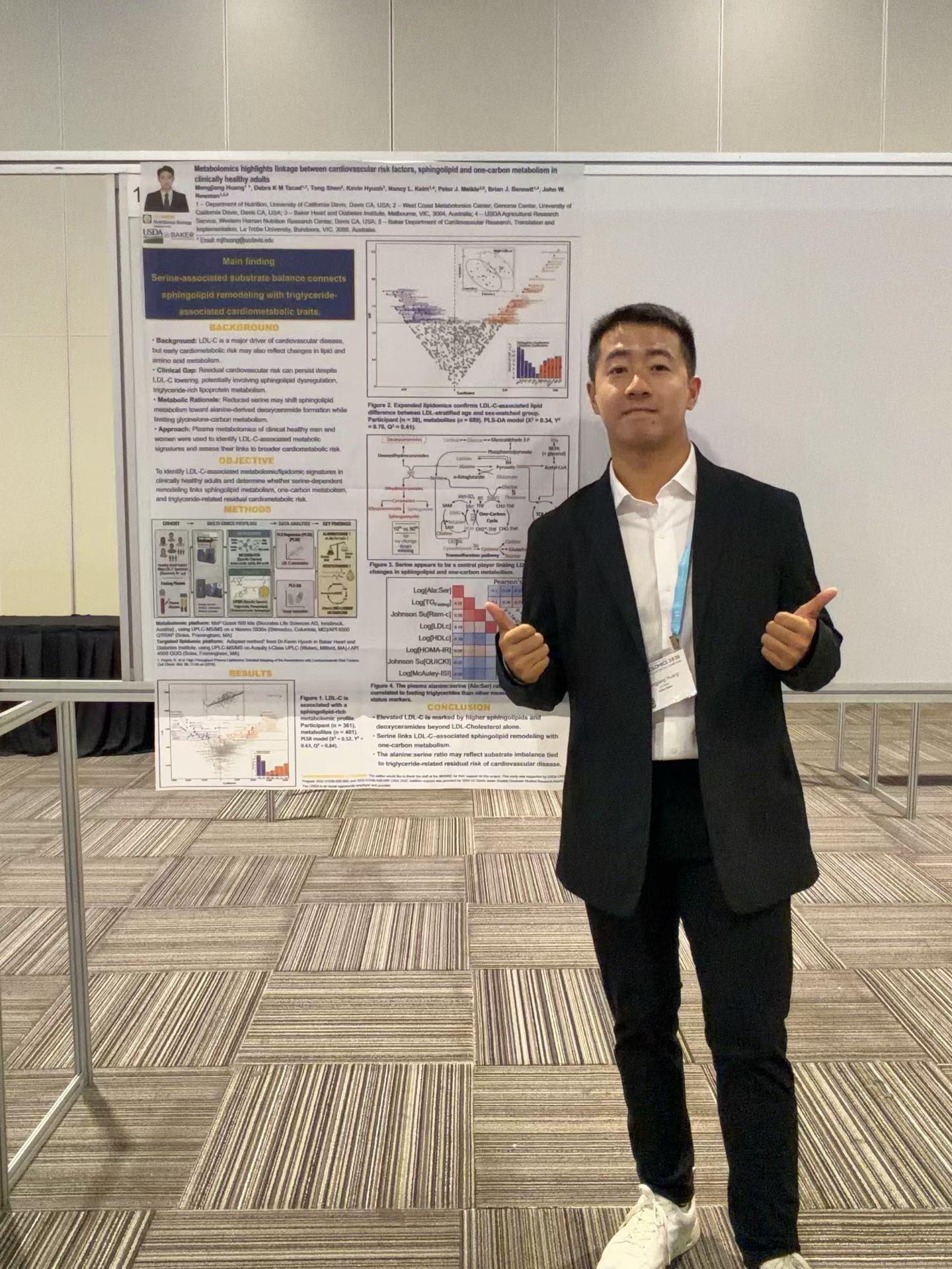 Troy Huang with his metabolomics research poster at Metabolomics 2026 in Buenos Aires, Argentina