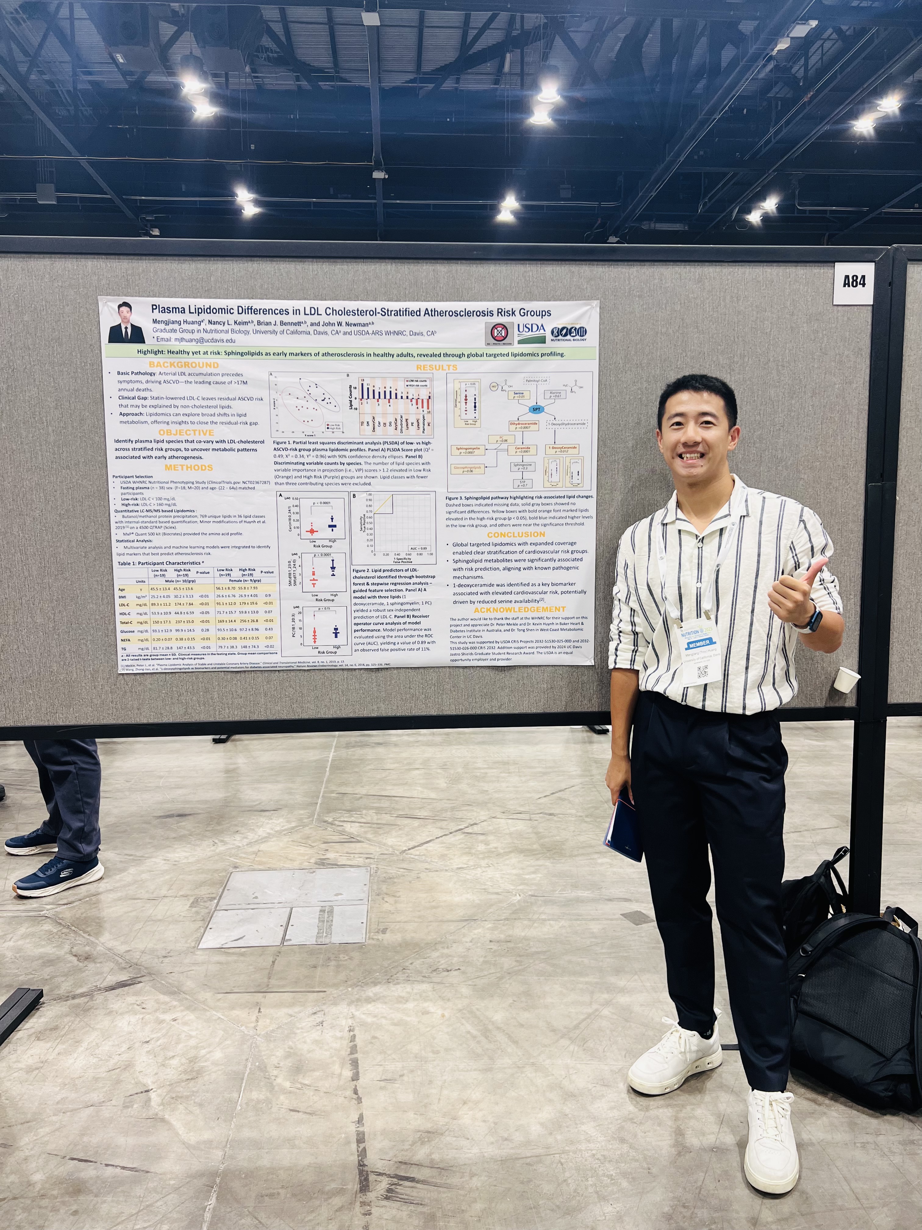 Troy Huang beside his plasma lipidomics research poster at ASN Nutrition 2025 in Orlando